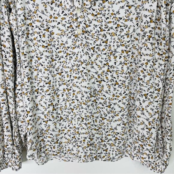 Loft white tan floral cottagecore ruffle button blouse top medium - Picture 3 of 8